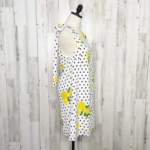 Lovers + Friends Womens Jen Dress Size M Lemon Polka Dot Shift Revolve White NWT - Picture 3 of 10